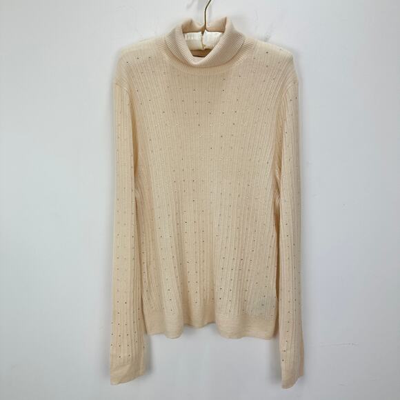 NEW J.Crew Featherweight Cashmere Turtleneck Sweater Rhinestones Buttercream 2X - Picture 6 of 16